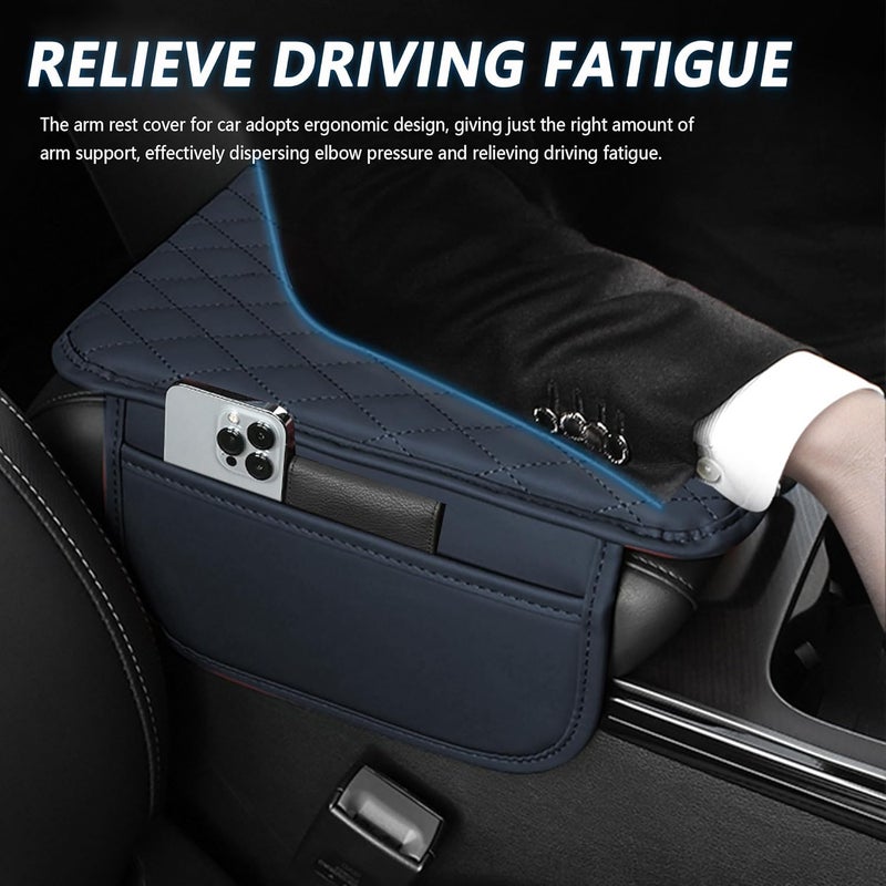 Stacool Upgraded Car Center Console Cover,Microfiber Leather Car Armrest Cover Cushion with 2 Storage Bags,Universal Car Armrest Storage Box Interior Accessories for Most Cars (Blue) - Image 4